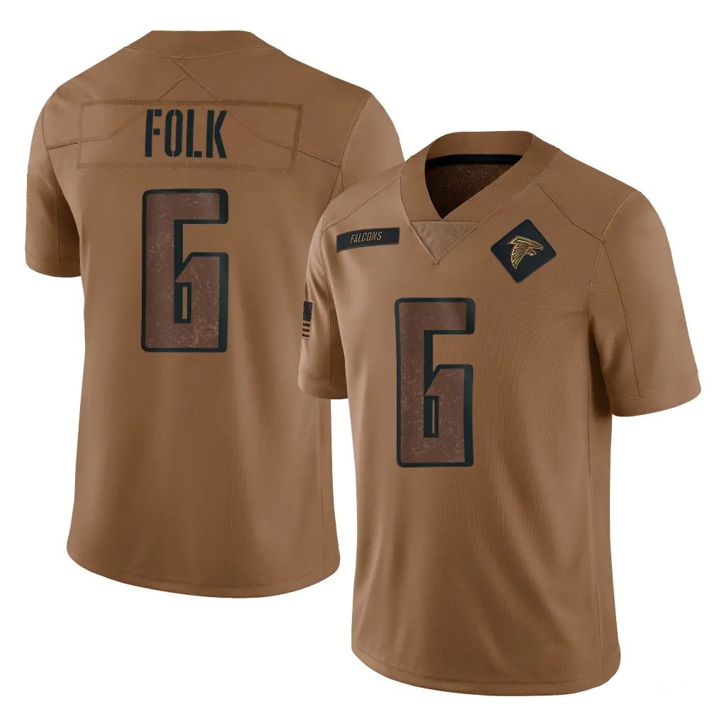 A.Falcons #6 Nick Folk Player Brown Salute To Service Limited Edoa Stitched Jerseys