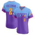 C.Rockies #2 Tyler Freeman Player Purple-Light Blue City Connect Limited Elite Home T-shirt Edoa Stitched Jerseys