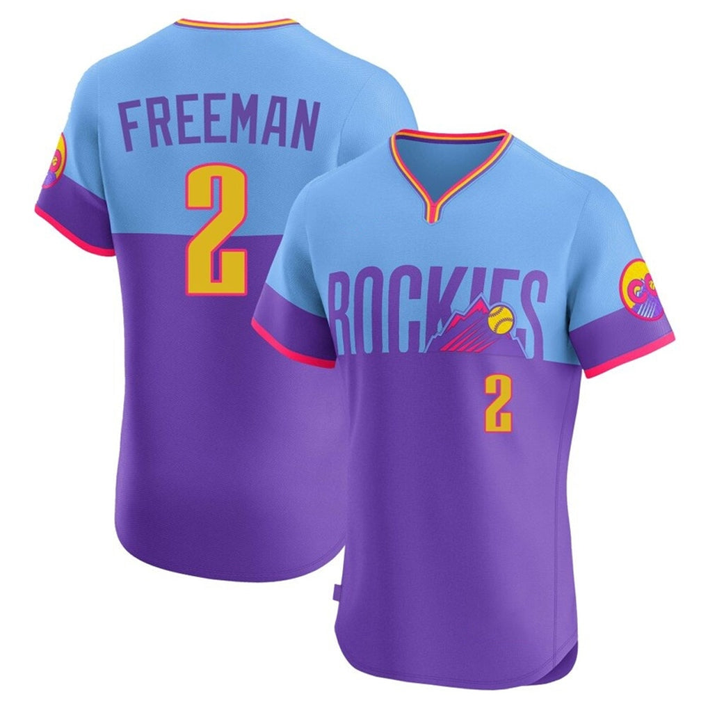 C.Rockies #2 Tyler Freeman Player Purple-Light Blue City Connect Limited Elite Home T-shirt Edoa Stitched Jerseys