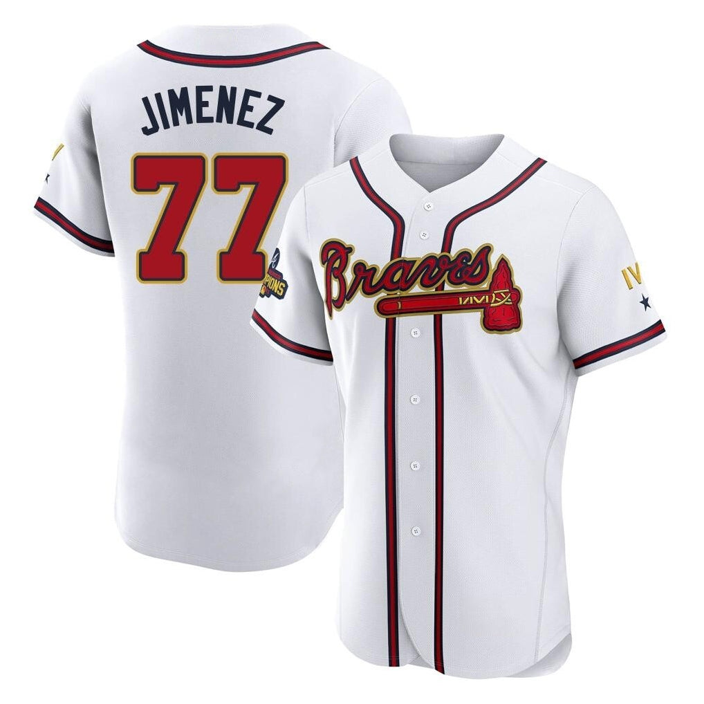 A.Braves #77 Joe Jimenez Player White Gold Limited Elite Home Game Edoa Stitched Jerseys