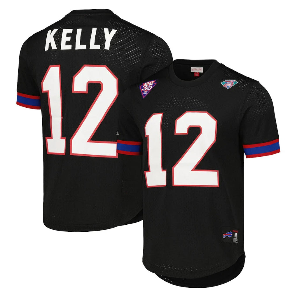 B.Bills #12 Jim Kelly Player Black Mitchell & Ness Replica Mesh Limited Edoa Stitched Jerseys