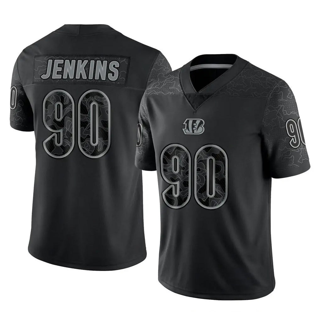 C.Bengals #90 Kris Jenkins Jr Player Black Reflective Limited Game Edoa Stitched Jerseys