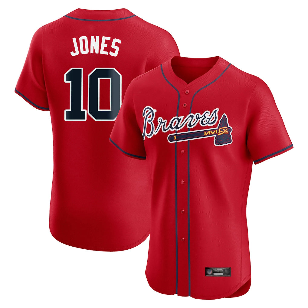 A.Braves #10 Chipper Jones Player Red Limited Elite Home Game Edoa Stitched Jerseys