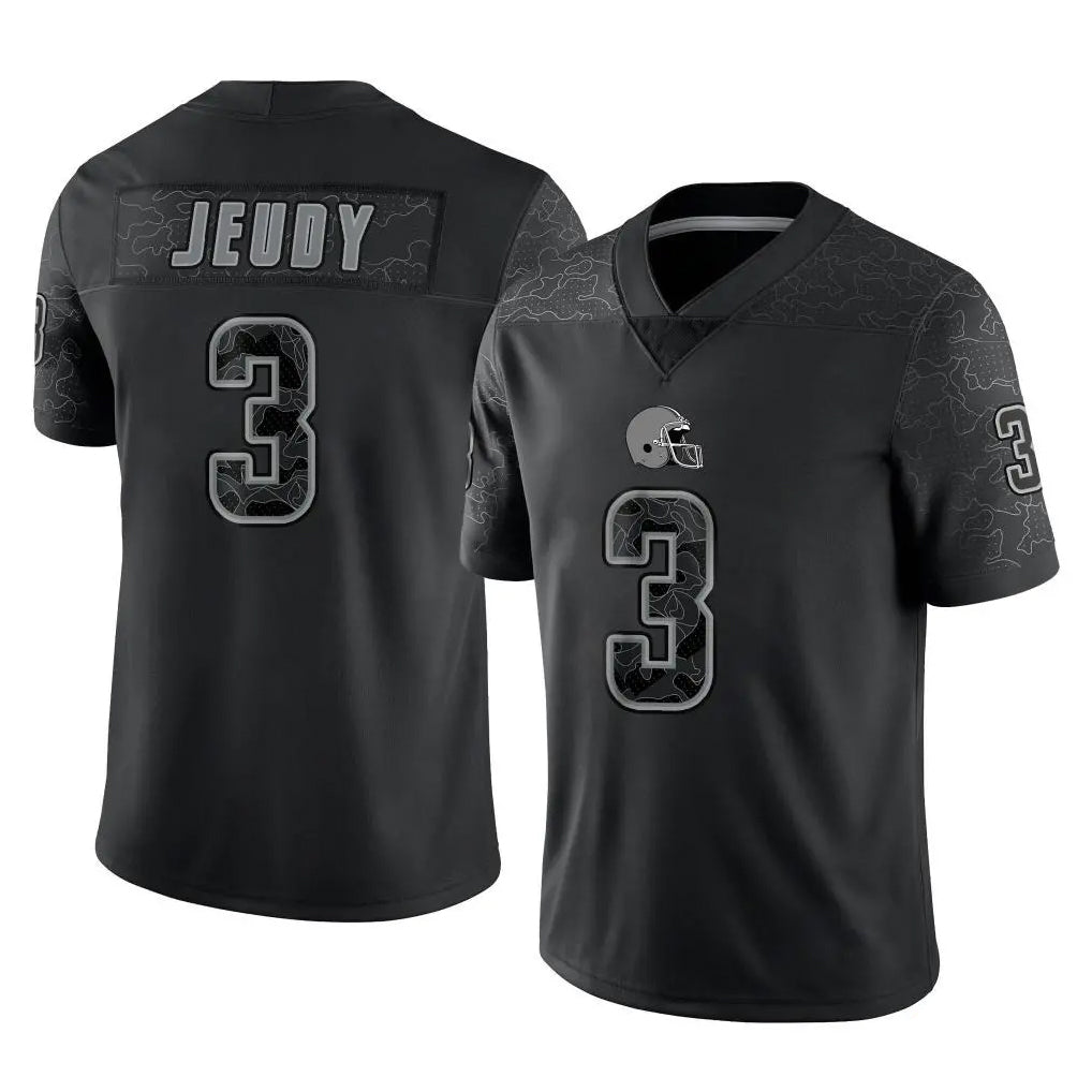 C.Browns #3 Jerry Jeudy Player Black Reflective Home Game Edoa Stitched Jerseys