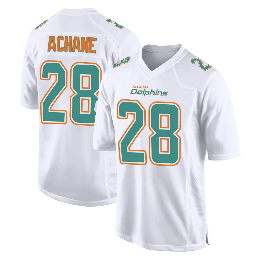 M.Dolphins #28 De'Von Achane Player White Fashion Home Game Edoa Stitched Jerseys