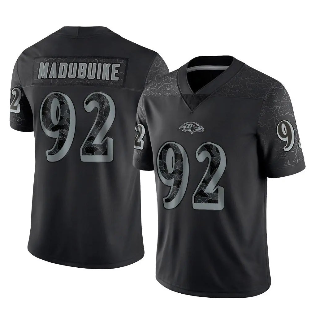 B.Ravens #92 Nnamdi Madubuike Player Black REFLECTIVE Limited Edoa Stitched Jerseys