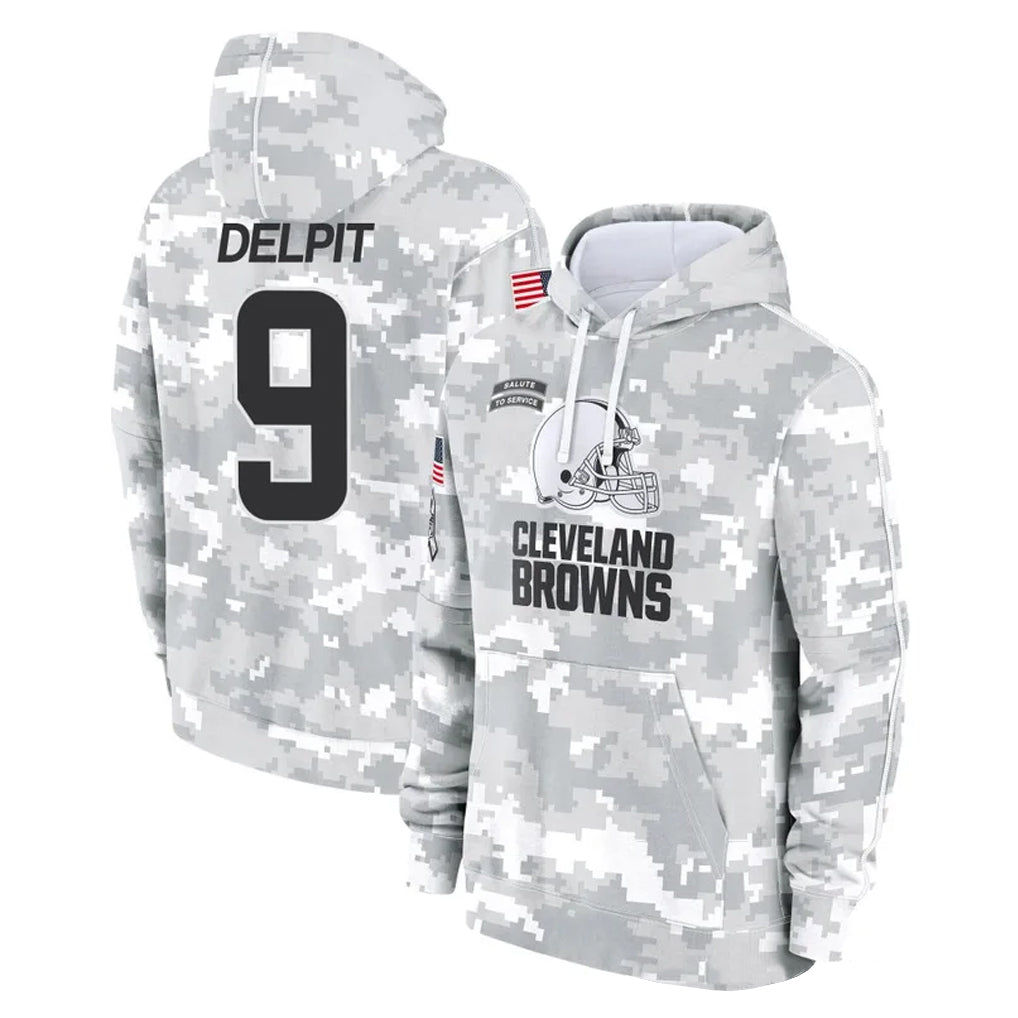 C.Browns #9 Grant Delpit Player Arctic Camo Salute to Service Hoodies Limited Game Edoa Stitched Jerseys