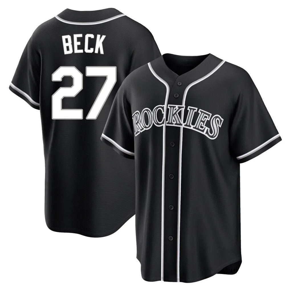 C.Rockies #27 Jordan Beck Player Black Fashion Out Home Game Edoa Stitched Jerseys