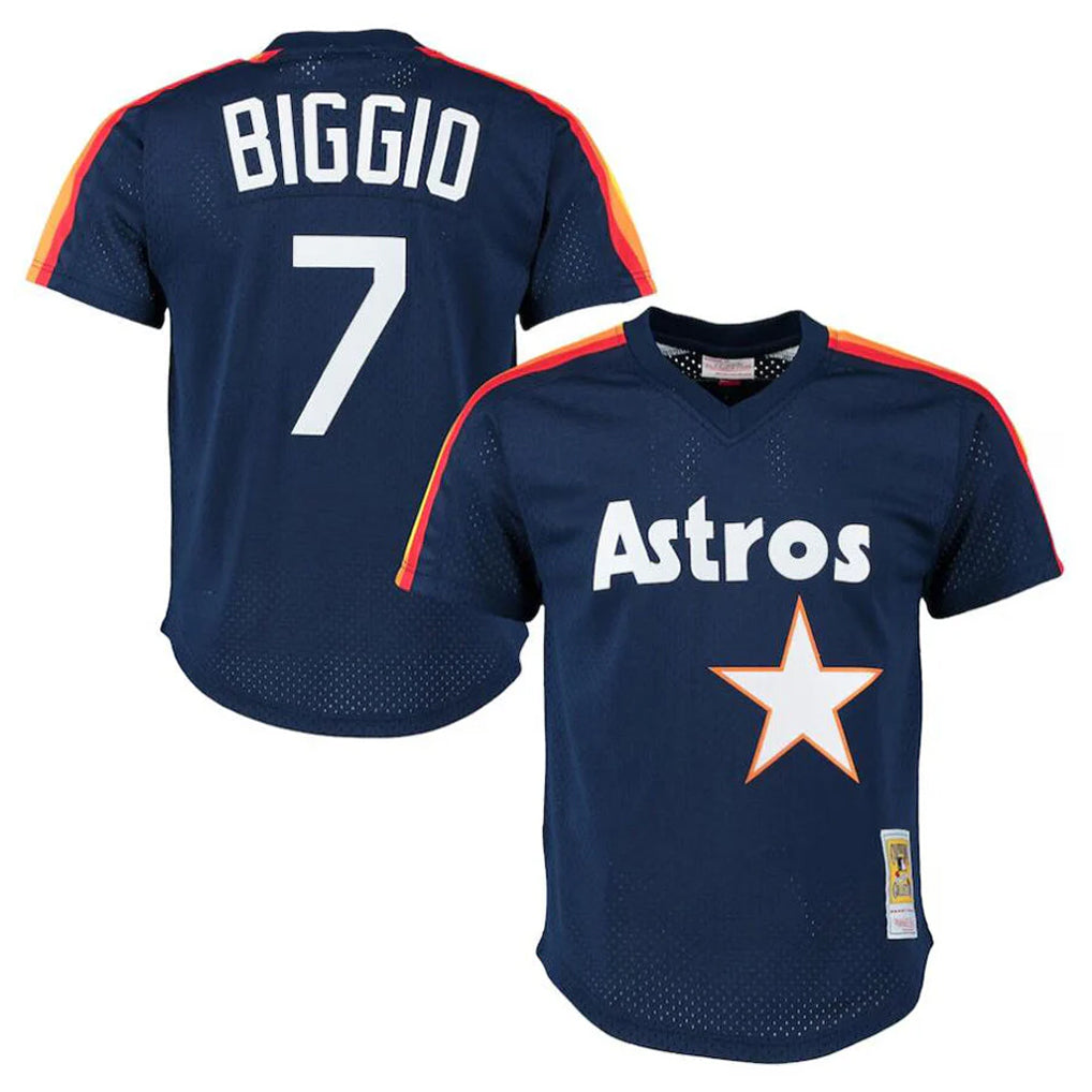 H.Astros #7 Craig Biggio Player Navy Mitchell & Ness Cooperstown Mesh Limited Edoa Stitched Jerseys