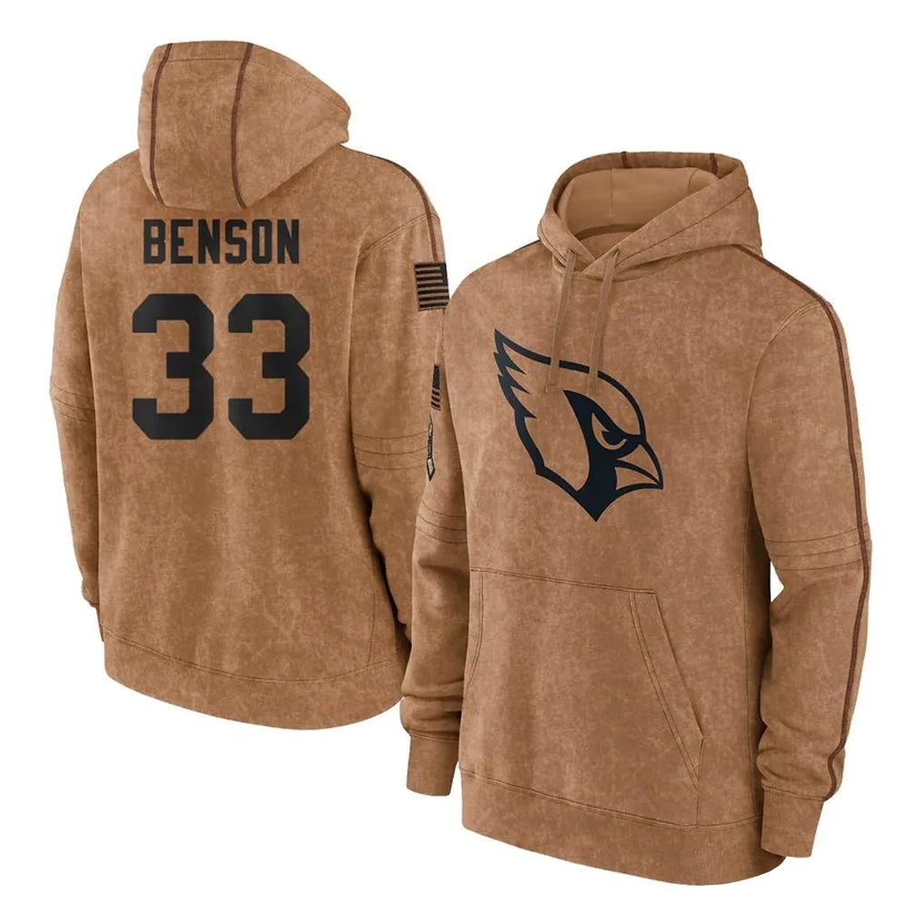 A.Cardinals #33 Trey Benson Player Brown Salute To Service Limited Hoodies Edoa Stitched Jerseys