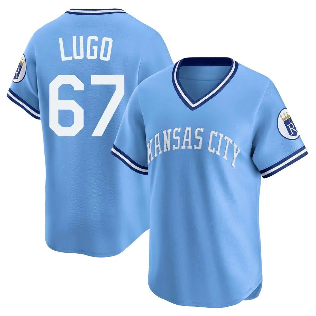KC.Royals #67 Seth Lugo Player Light Blue Limited Throwback Cooperstown Collection T-shirt Edoa Stitched Jerseys