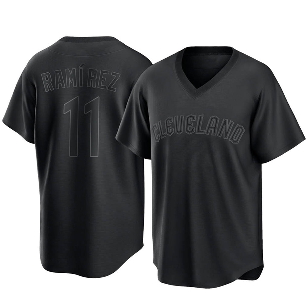 C.Guardians #11 Jose Ramirez Player Black T-shirt Home Game Edoa Stitched Jerseys