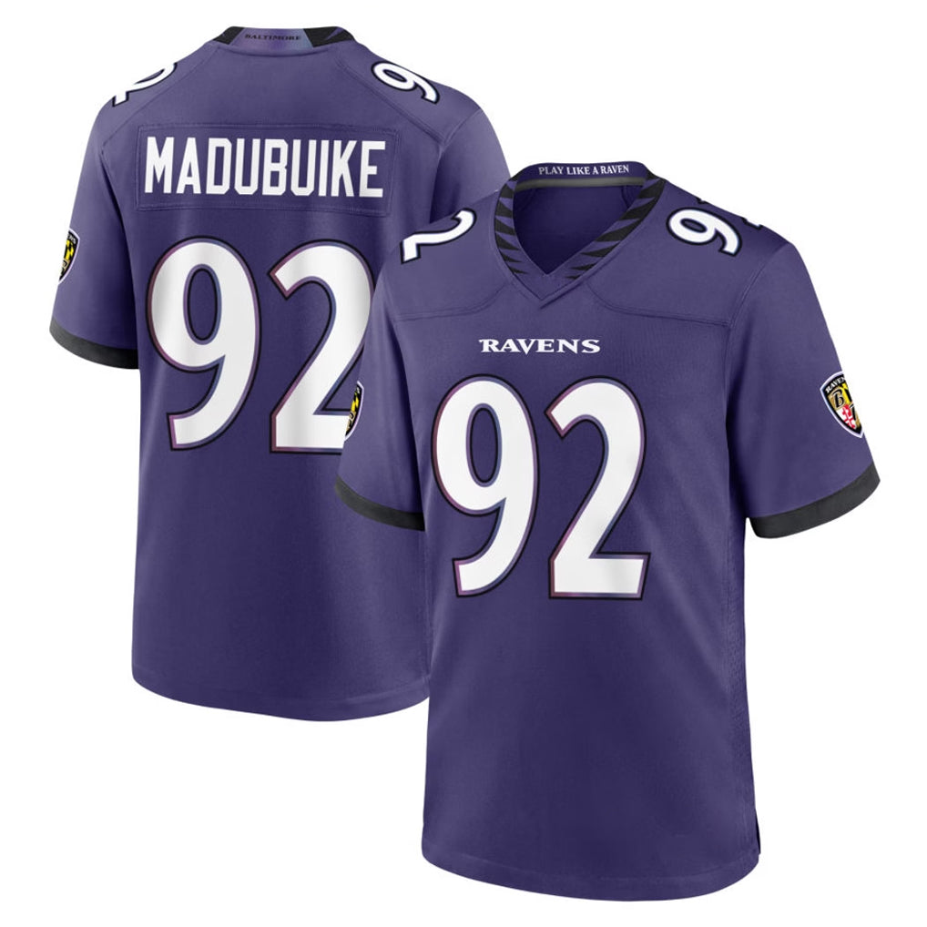 B.Ravens #92 Nnamdi Madubuike Player Purple Home Game Edoa Stitched Jerseys