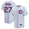 C.Cubs #27 Seiya Suzuki Player White Game Home Edoa Stitched Jerseys