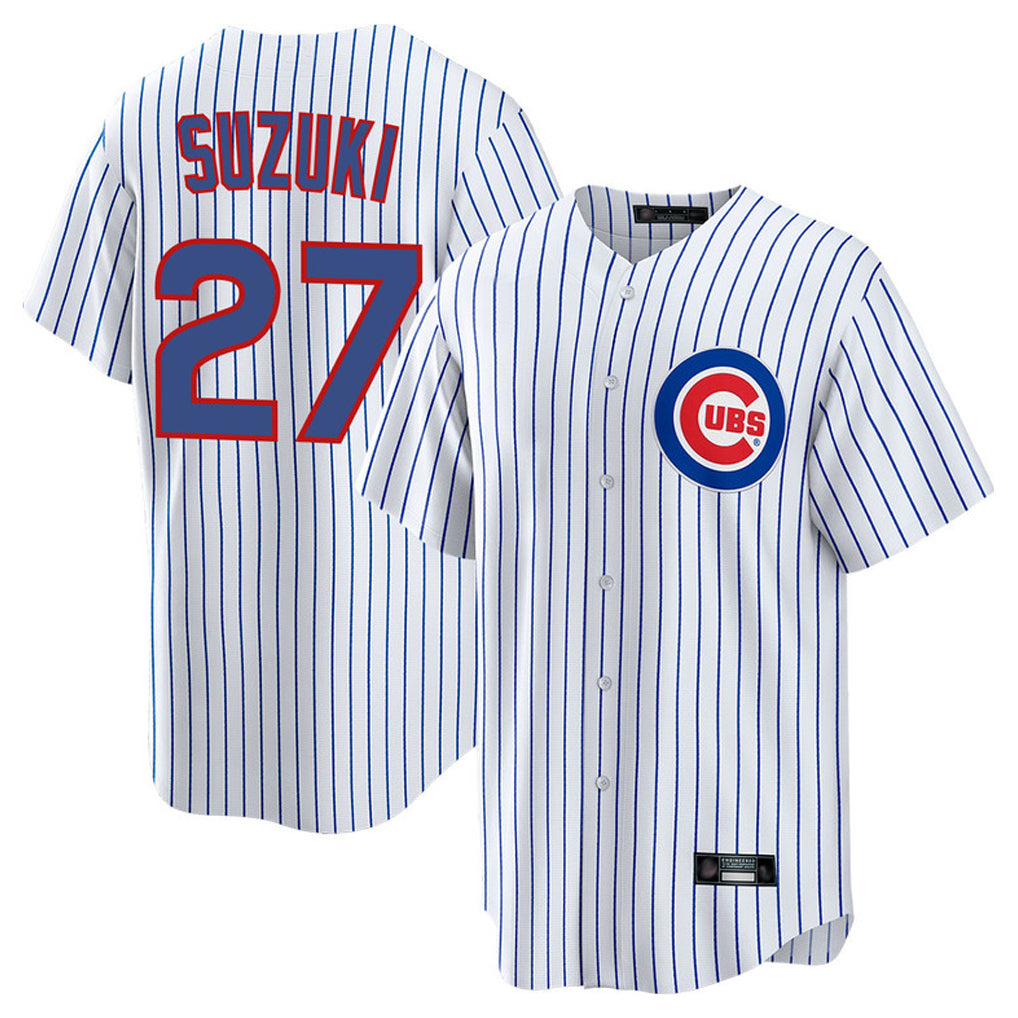 C.Cubs #27 Seiya Suzuki Player White Game Home Edoa Stitched Jerseys
