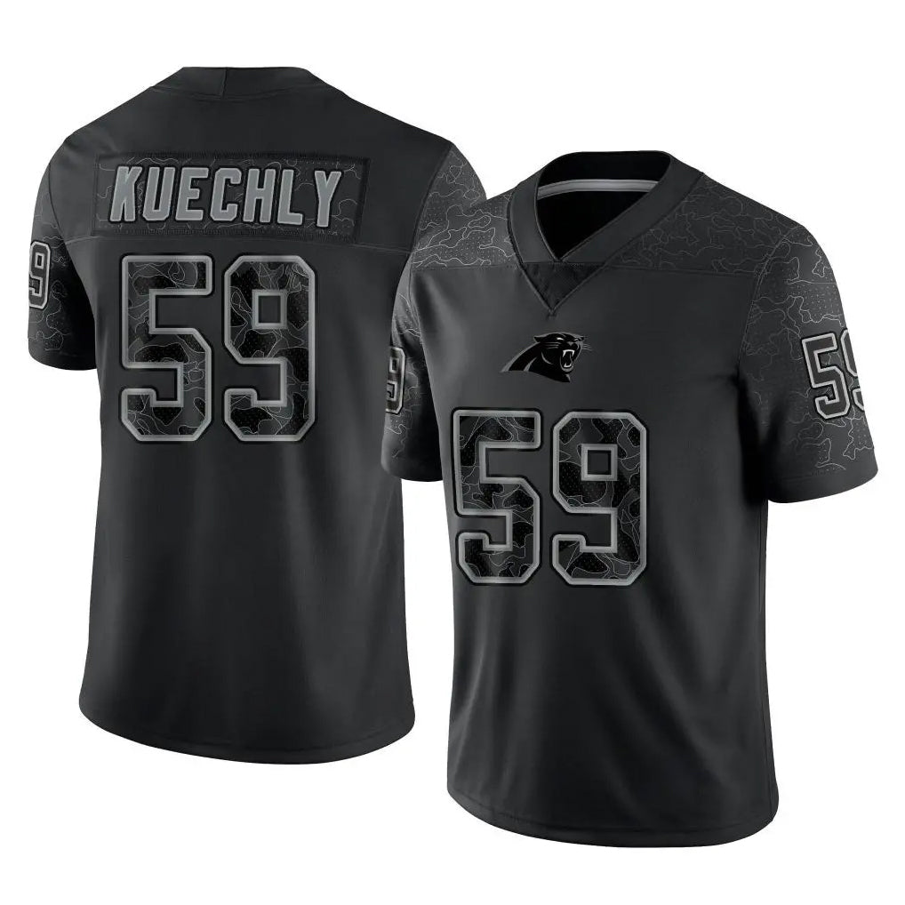 C.Panthers #59 Luke Kuechly Player Black Limited Reflective Game Edoa Stitched Jerseys