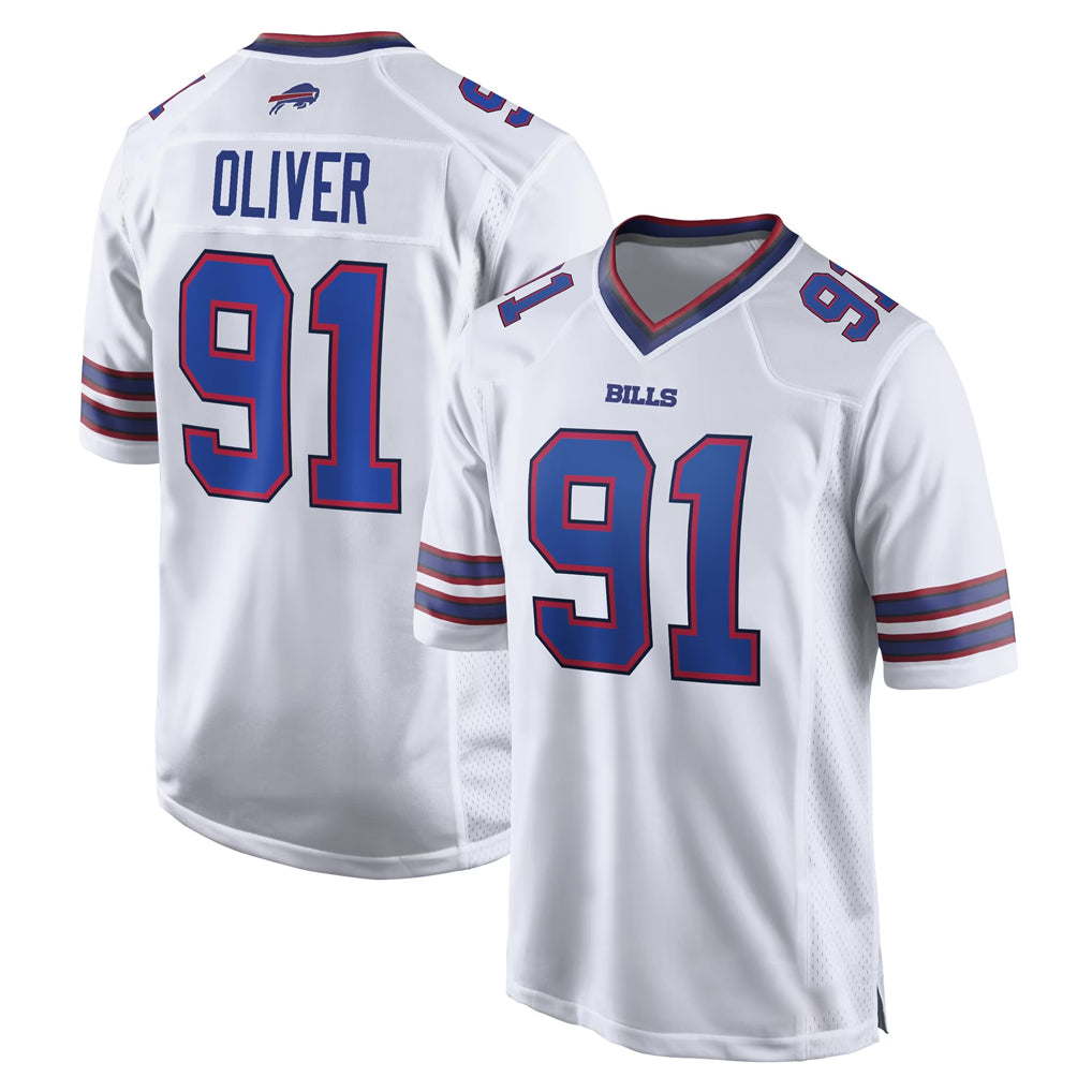 B.Bills #91 Ed Oliver Player White Home Game Edoa Stitched Jerseys