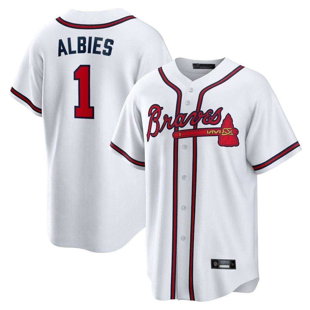 A.Braves #1 Ozzie Albies Player White Home Game Edoa Stitched Jerseys