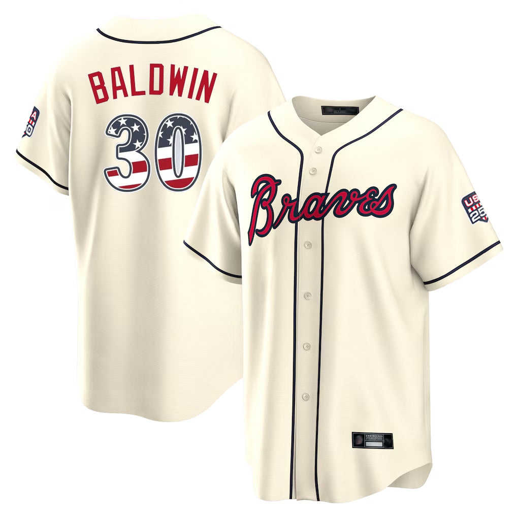 A.Braves #30 Drake Baldwin Player Cream USA 250 Fourth Of July Limited Home Game Edoa Stitched Jerseys