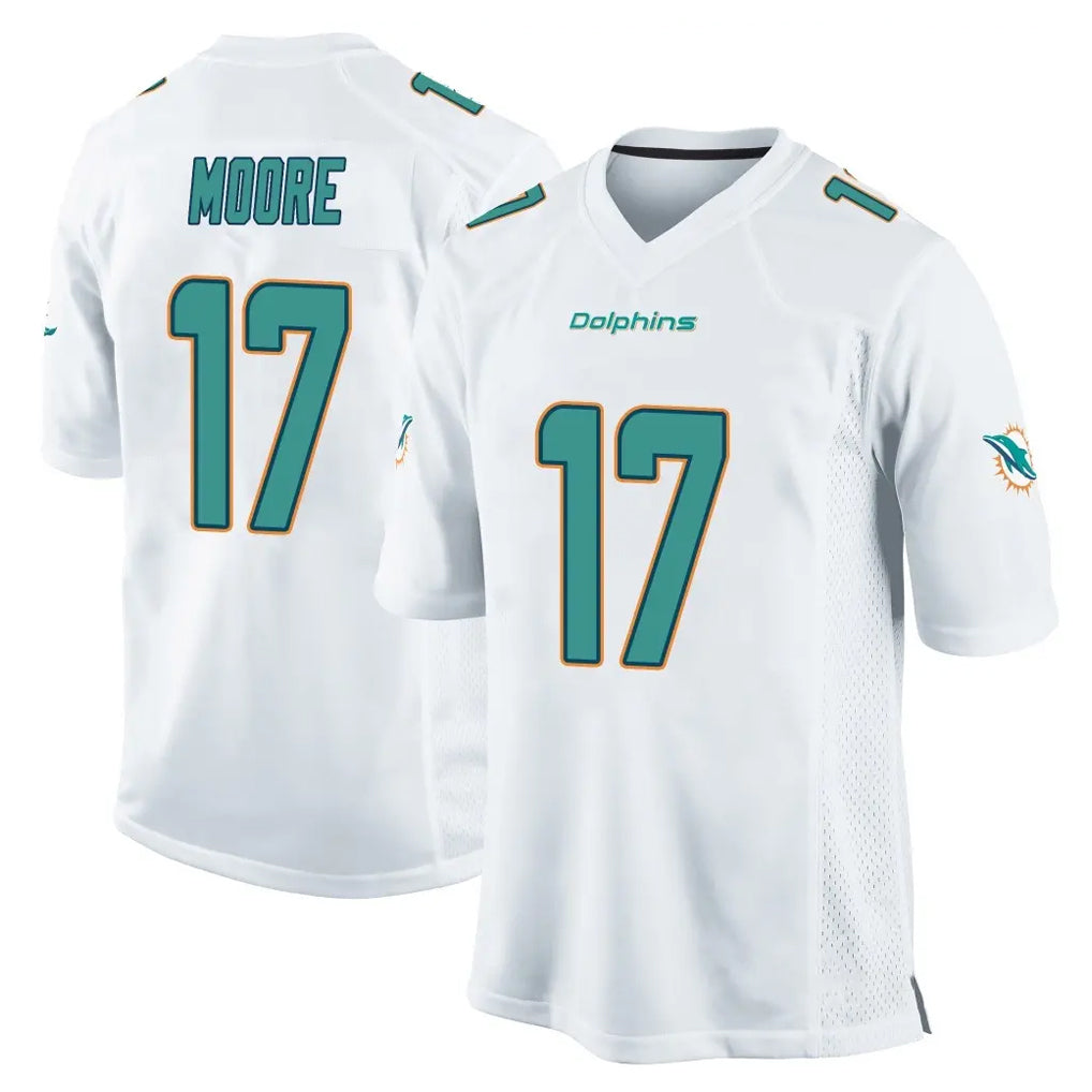 M.Dolphins #17 Trey Moore Player White Home Game Edoa Stitched Jerseys