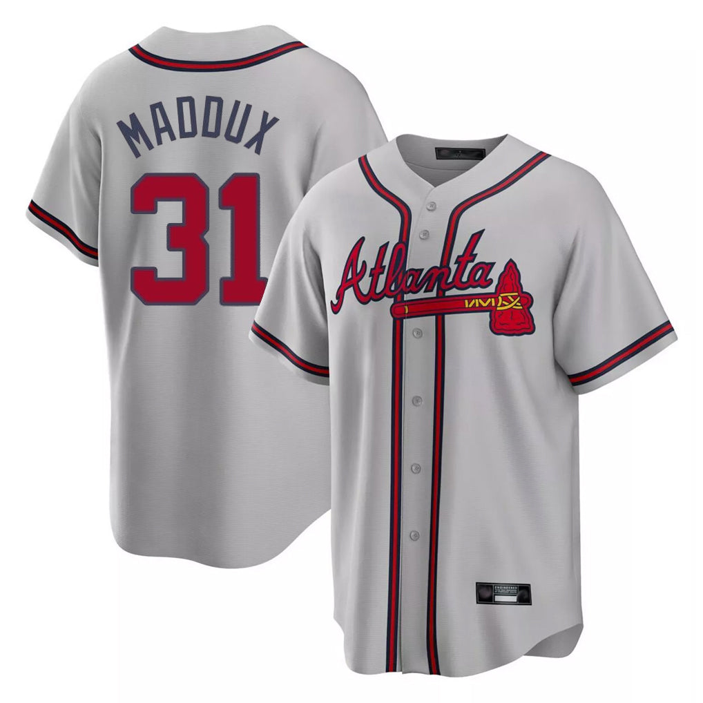 A.Braves #31 Greg Maddux Player Gray Home Game Edoa Stitched Jerseys