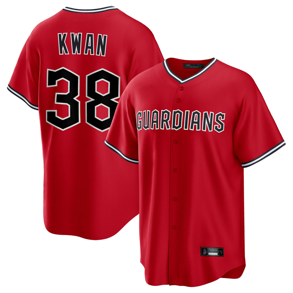 C.Guardians #38 Steven Kwan Player Red Home Game Edoa Stitched Jerseys
