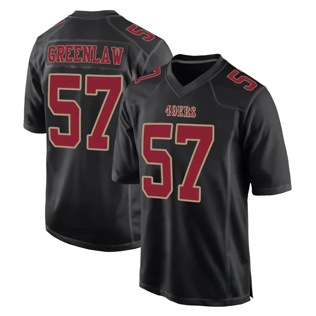 SF.49ers #57 Dre Greenlaw Player Black Fashion Home Game Edoa Stitched Jerseys