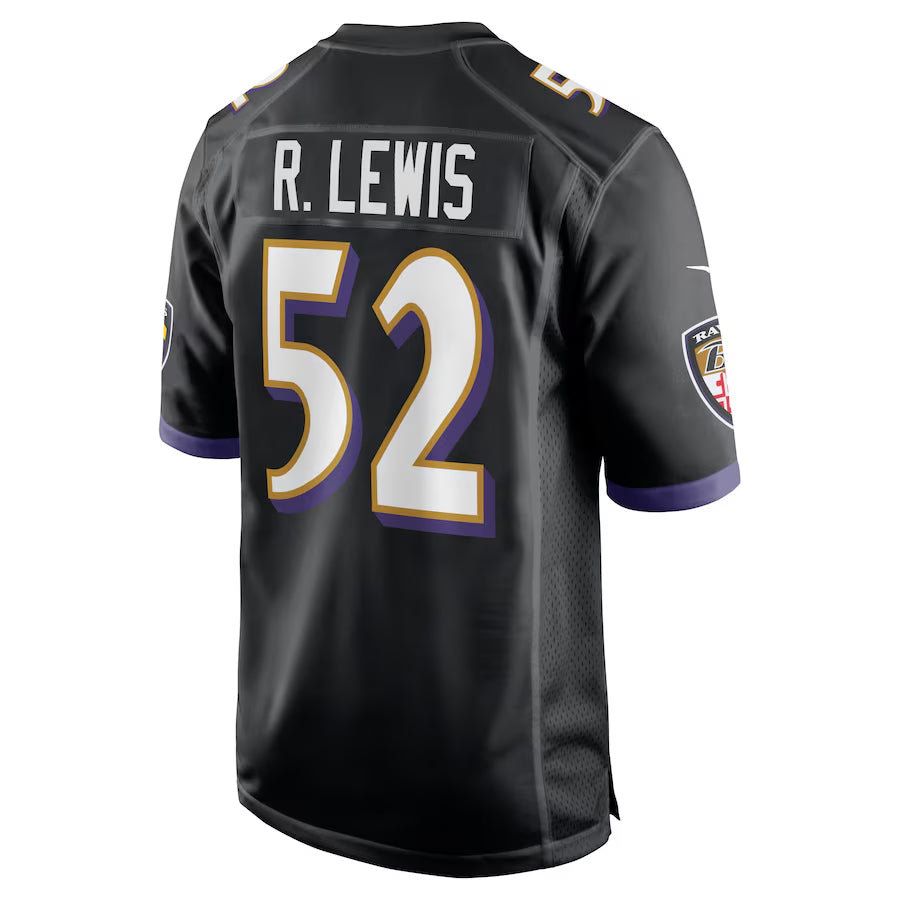 B.Ravens #52 Ray Lewis Player Black Alternate Home Edoa Stitched Jerseys