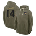 M.Vikings #14 Jauan Jennings Player Olive Salute to Service Pullover Hoodies Limited Edoa Stitched Jerseys