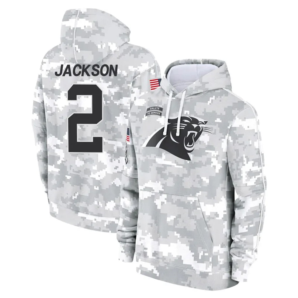 C.Panthers #2 Michael Jackson Player Arctic Camo Salute to Service Pullover Hoodies Limited Game Edoa Stitched Jerseys