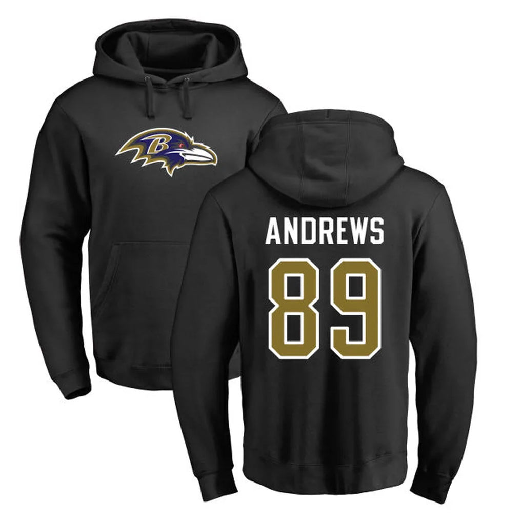B.Ravens #89 Mark Andrews Player Black Pullover Hoodie Edoa Stitched Jerseys