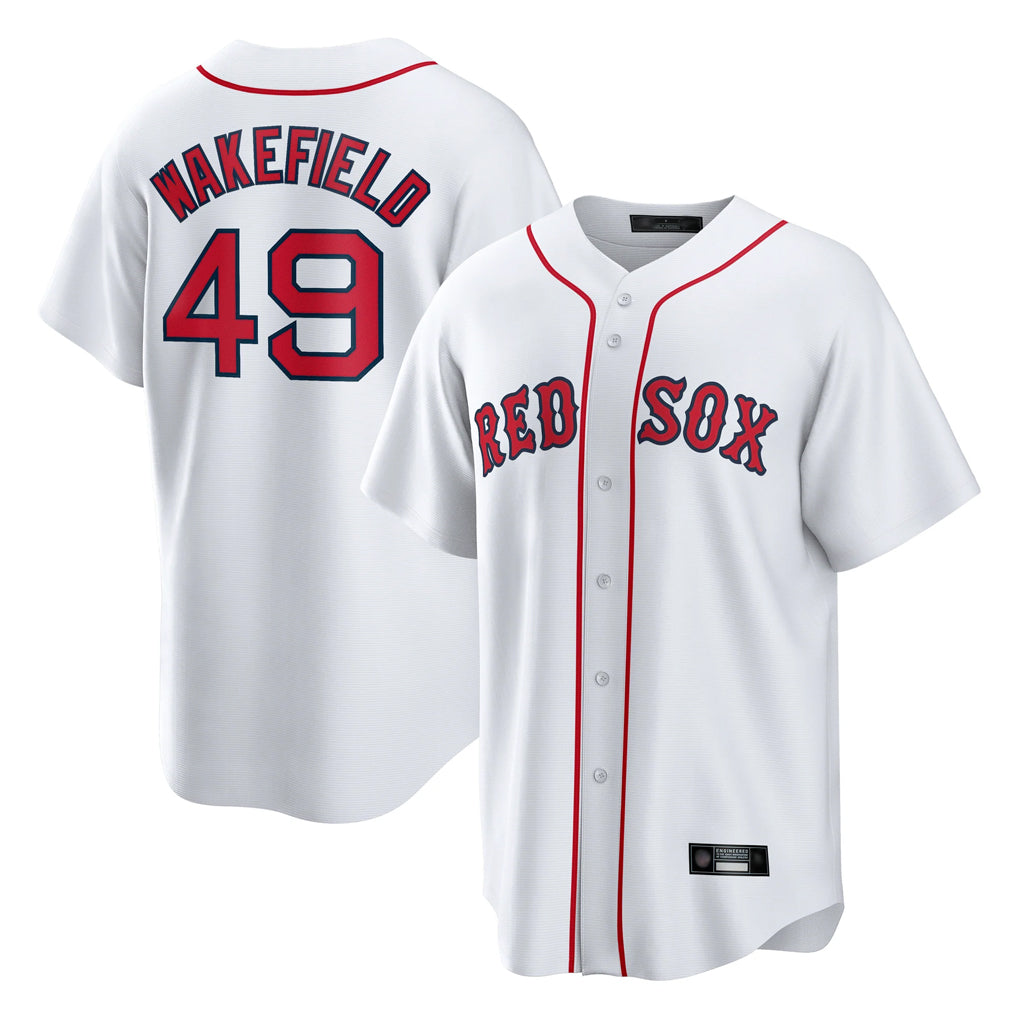 B.Red Sox #49 Tim Wakefield Player White Home Game Edoa Stitched Jerseys