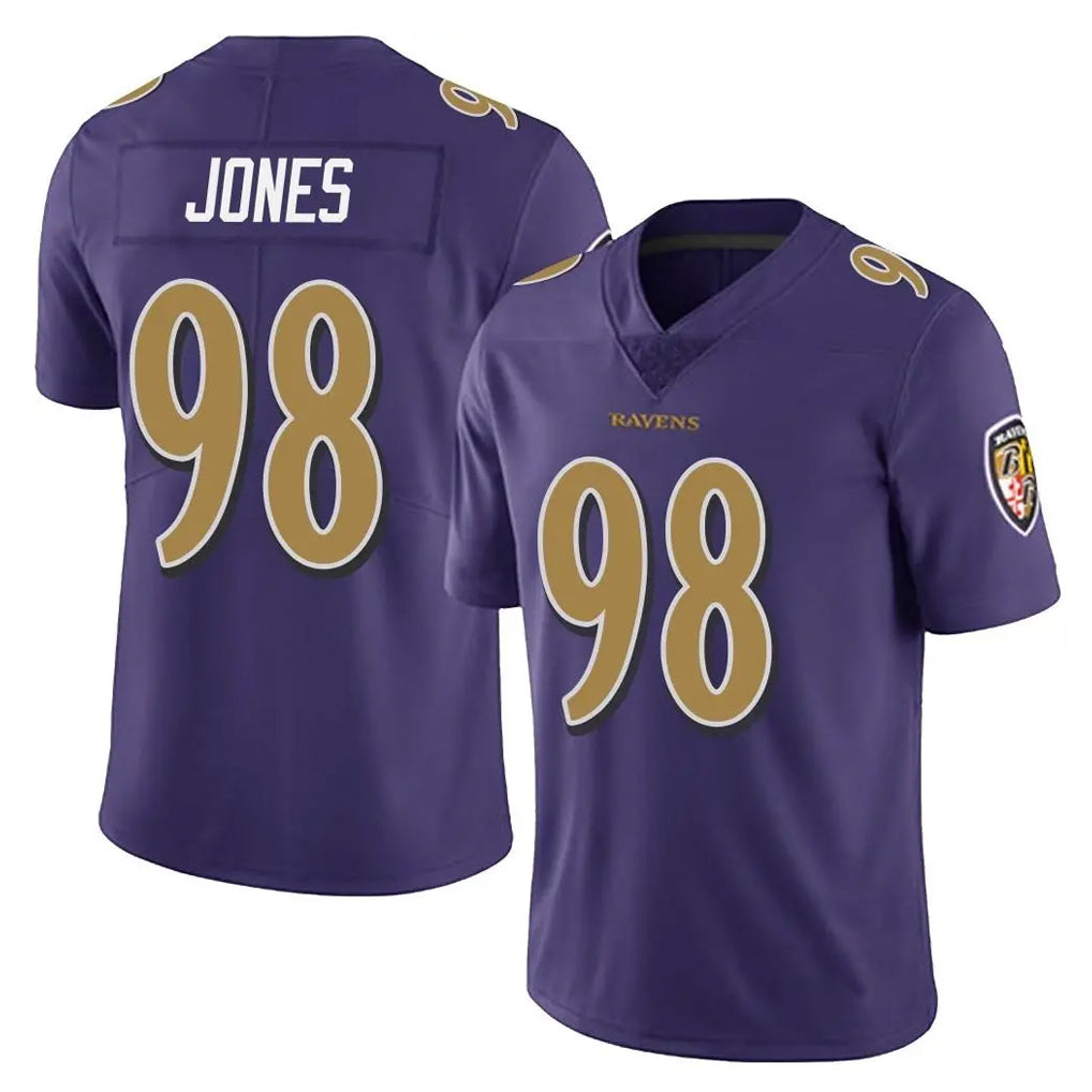 B.Ravens #98 Travis Jones Player Purple Color Rush Vapor Untouchable Limited Home Game Edoa Stitched Jerseys