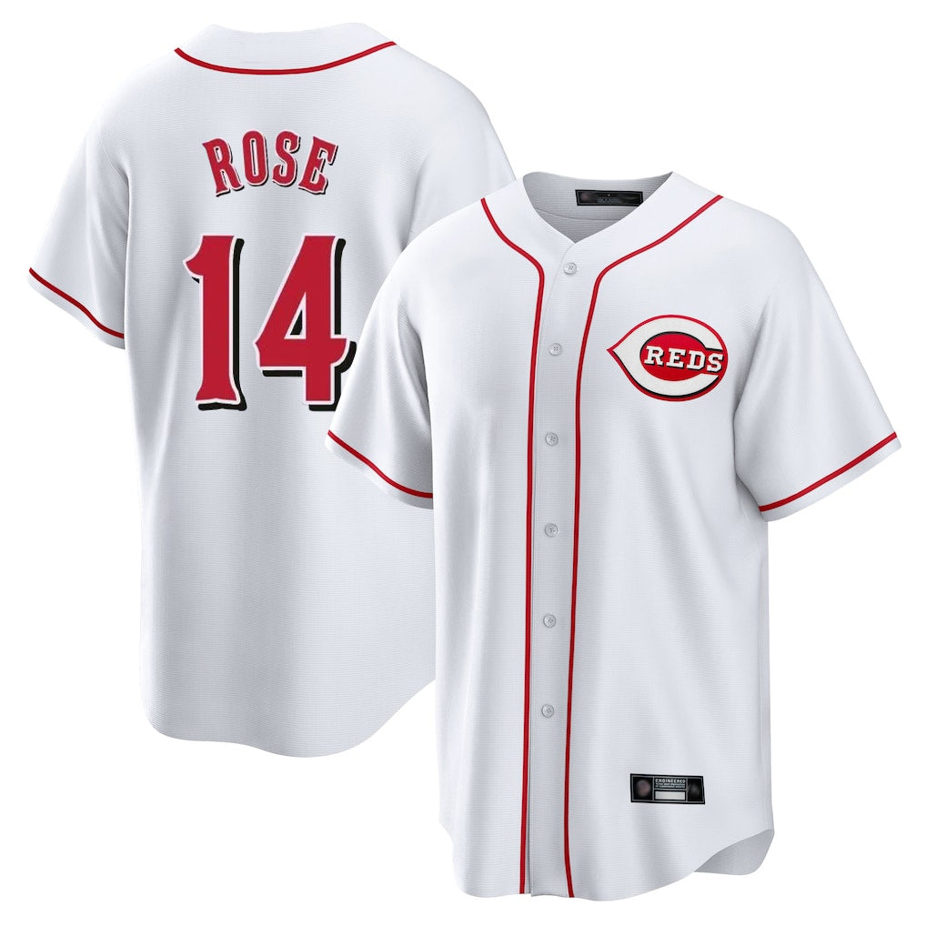 C.Reds #14 Pete Rose Player White Game Home Edoa Stitched Jerseys