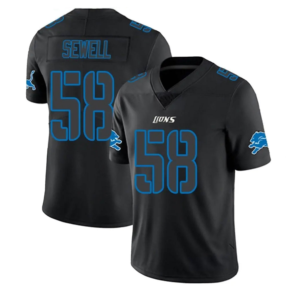 D.Lions #58 Penei Sewell Player Black Impact Limited Home Game Edoa Stitched Jerseys