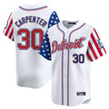 D.Tigers #30 Kerry Carpenter Player White Independence Day Vapor Premier Limited Edoa Stitched Jerseys