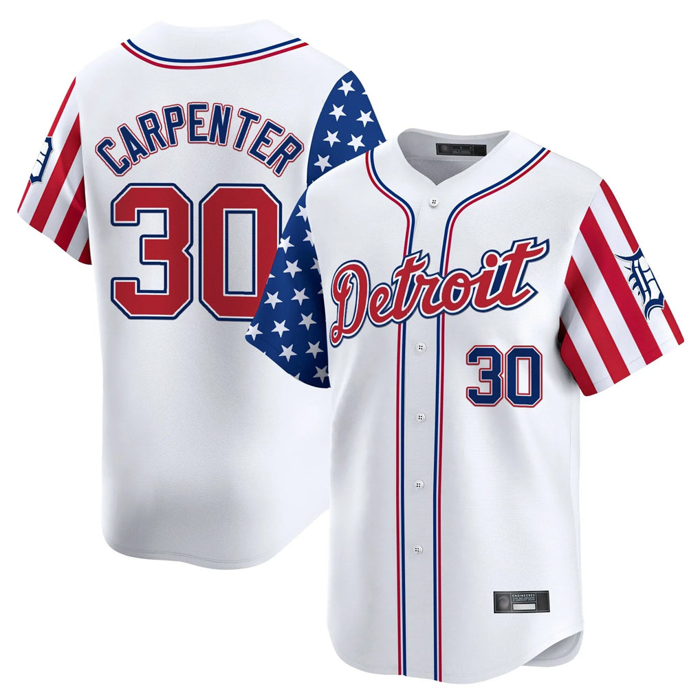D.Tigers #30 Kerry Carpenter Player White Independence Day Vapor Premier Limited Edoa Stitched Jerseys