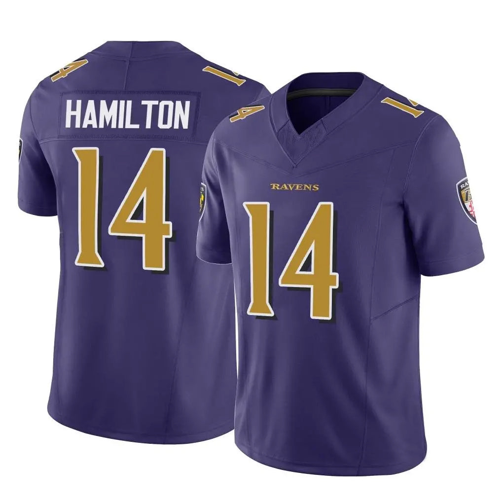 B.Ravens #14 Kyle Hamilton Player Purple Vapor F.U.S.E. Limited Home Game Edoa Stitched Jerseys