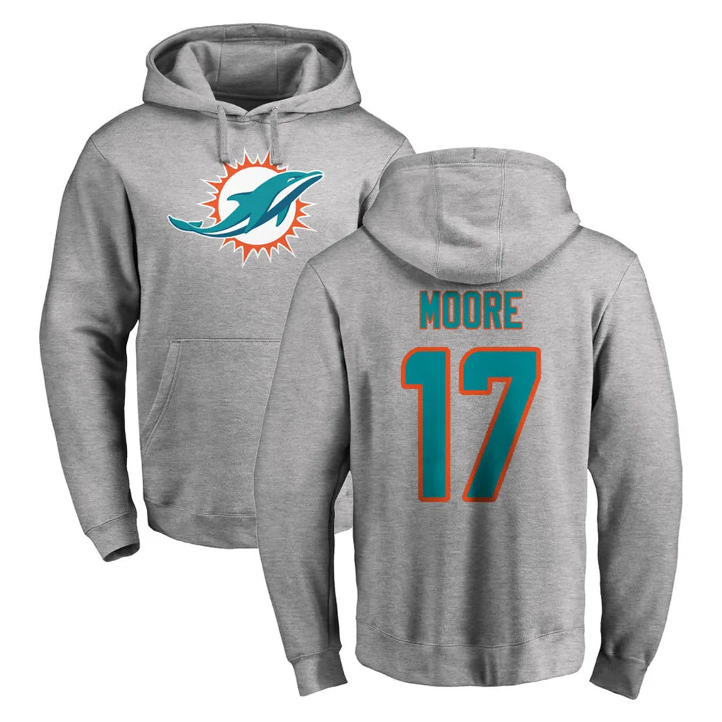 M.Dolphins #17 Trey Moore Player Gray LOGO Pullover Hoodies Limited Edoa Stitched Jerseys