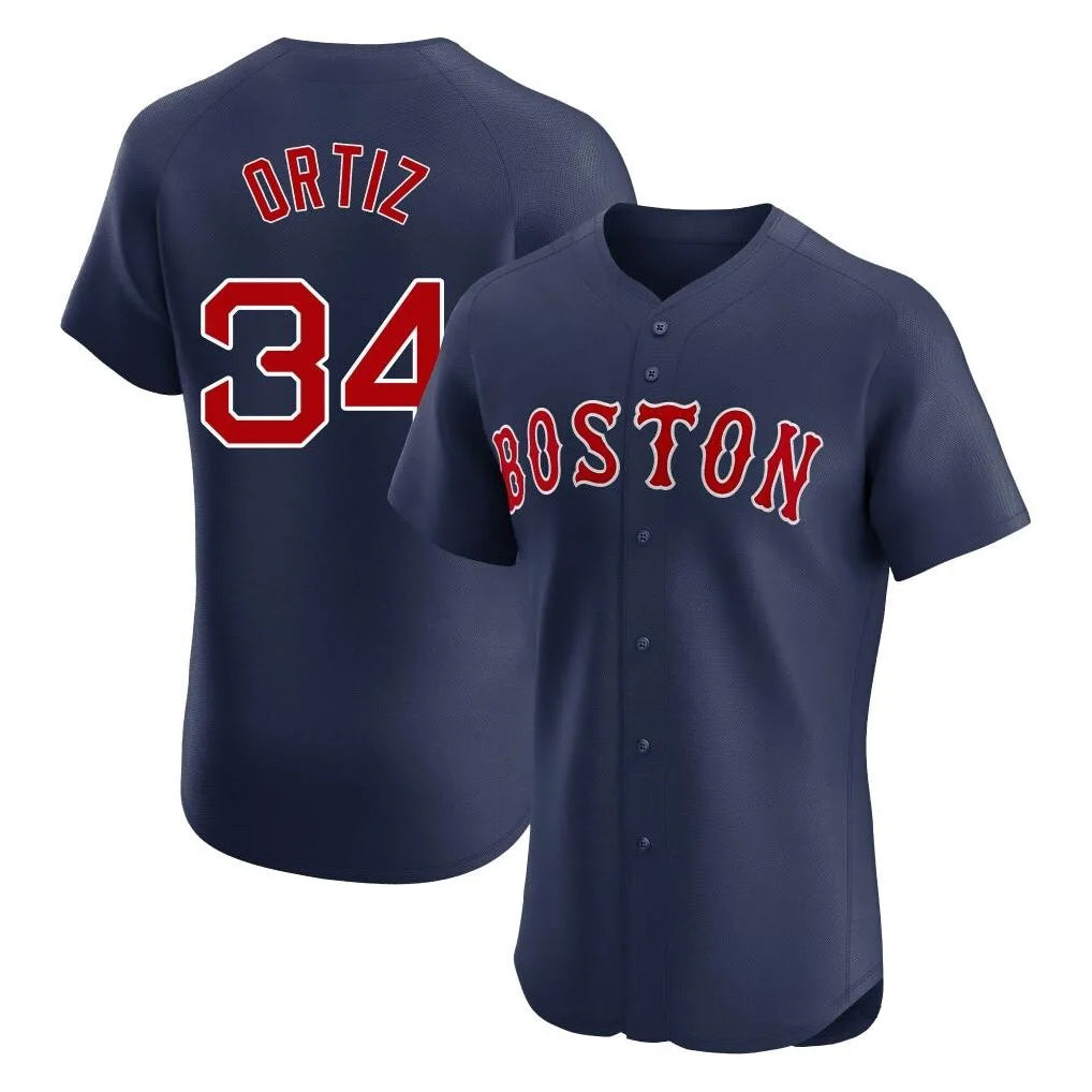 B.Red Sox #34 David Ortiz Player Navy Limited Elite Home Game Edoa Stitched Jerseys