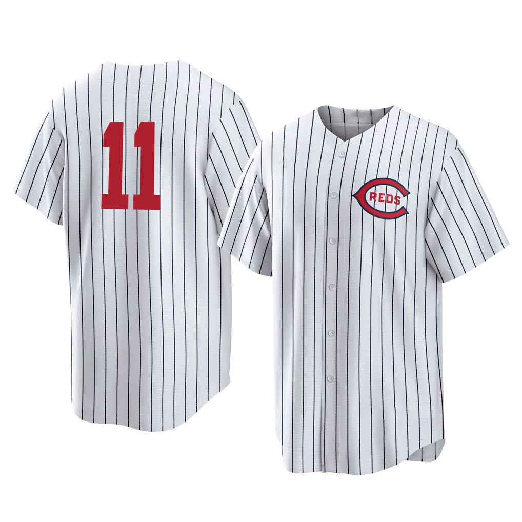 C.Reds #11 Barry Larkin Player White Stripe Field of Dreams Game Home Edoa Stitched Jerseys