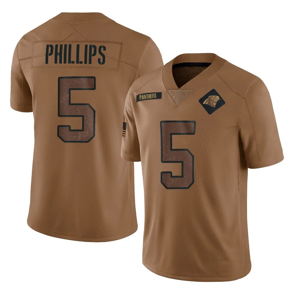 C.Panthers #5 Jaelan Phillips Player Brown Salute to Service Limited Edoa Stitched Jerseys