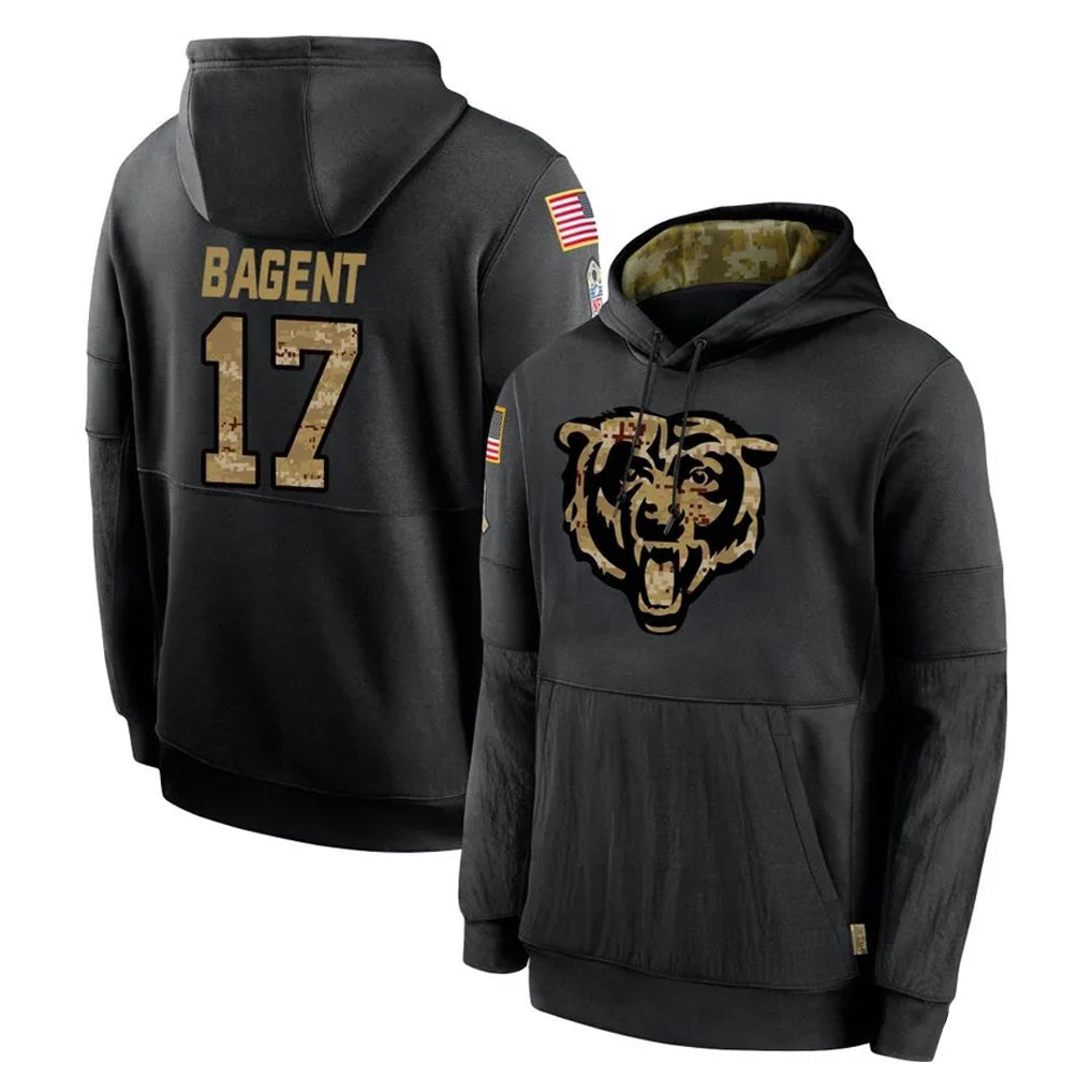 C.Bears #17 Tyson Bagent Player Black Salute to Service Pullover Hoodies Limited Edoa Stitched Jerseys