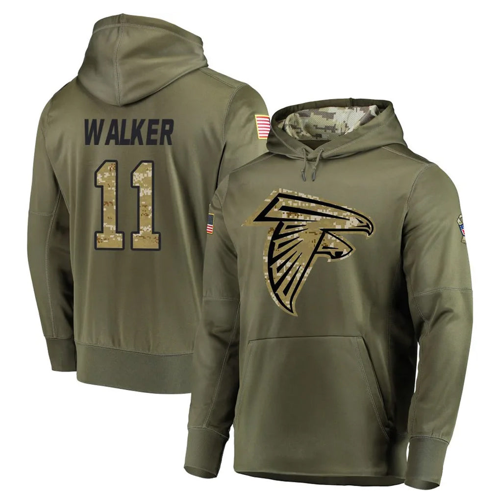 A.Falcons #11 Jalon Walker Player Olive Salute to Service Club Fleece Hoodie Edoa Stitched Jerseys