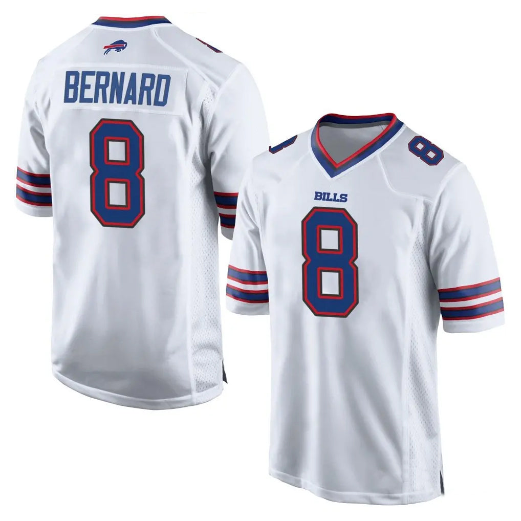 B.Bills #8 Terrel Bernard Player White Home Game Edoa Stitched Jerseys