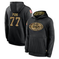 SF.49ers #77 Dominick Puni Player Black Salute to Service Sideline Performance Pullover Hoodies Home Game Edoa Stitched Jerseys