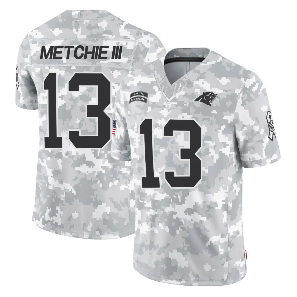 C.Panthers #13 John Metchie III Player Arctic Camo Salute to Service Limited Game Edoa Stitched Jerseys