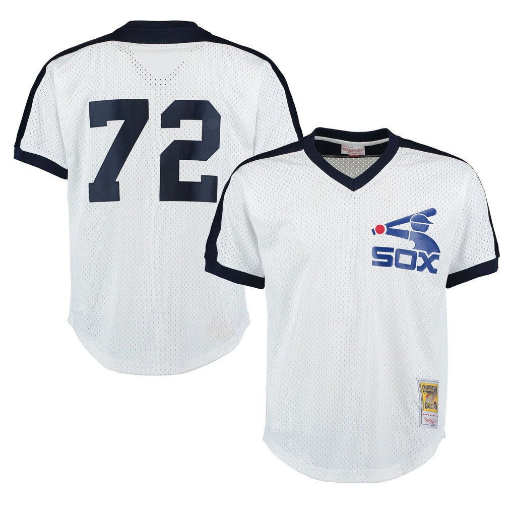 C.White Sox #72 Carlton Fisk Player White Mitchell & Ness Cooperstown Collection Mesh Game Edoa Stitched Jerseys