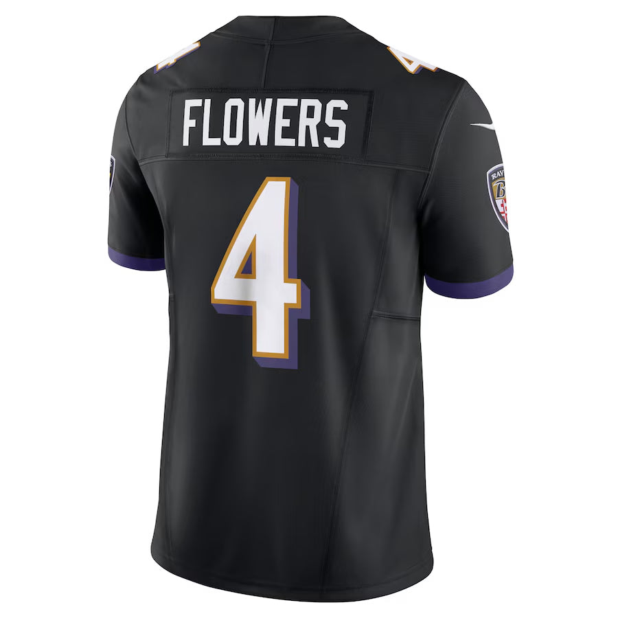 B.Ravens #4 Zay Flowers Player Black Vapor F.U.S.E. Limited Home Game Edoa Stitched Jerseys