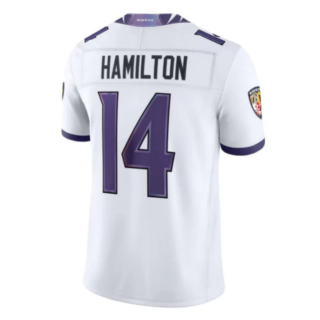 B.Ravens #14 Kyle Hamilton Player White Limited Elite Home Game Edoa Stitched Jerseys